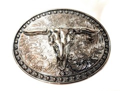 CHR7 WESTERN STEER Cowboy Rodeo Style ✖ Belt Buckle Buck ✖ Chrome/silver Bull US