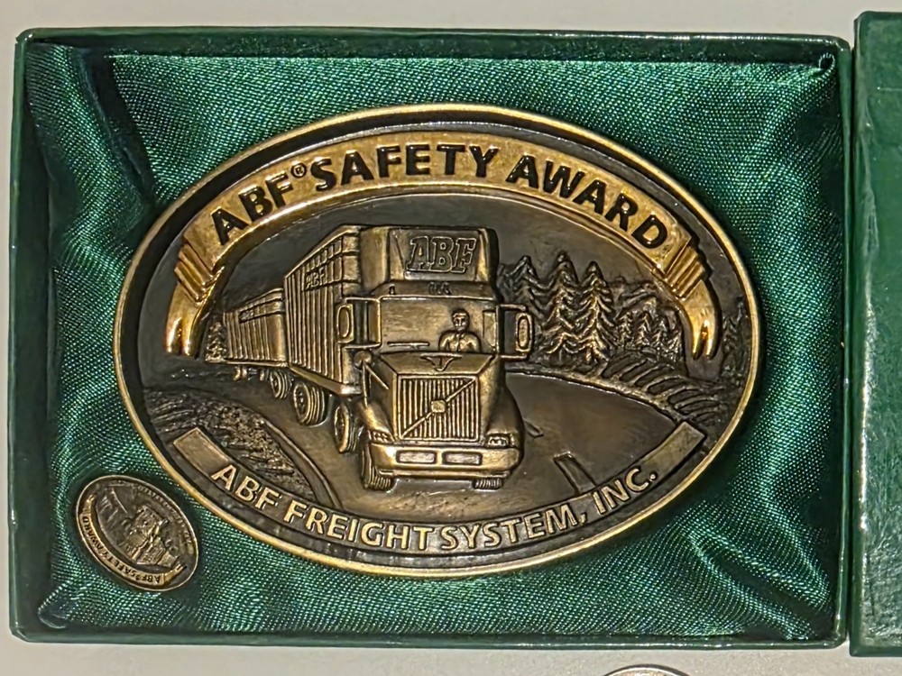 Vintage 2002 Metal Belt Buckle, Brass, ABF Freight Systems Inc, Trucking, Big
