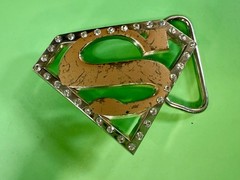Superman S Logo Shield with Rhinestone Accented Superhero Cosplay Belt Buckle