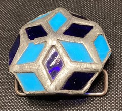 Two Unique Handcrafted Belt Buckles 1970s Blue Silver Used Good