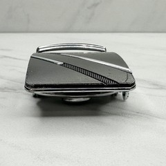 Black Silver Tone Diagonal Stripe Ratchet Belt Buckle