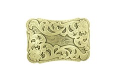 Western Flower Patterns Cowboy Cowgirl Rectangle Solid Brass Metal Belt Buckle