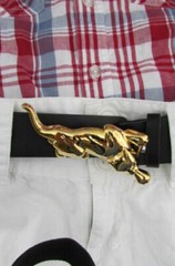 Men Women Fashion Buckle Shiny Gold Color Metal Panther Narrow Skinny Belt