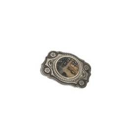 Western Unisex Silver Tone Polished Natural Genuine Stone Rope Belt Buckle