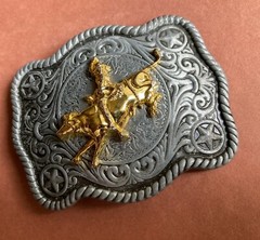 Belt Buckle with Gold Plated Bronco.
