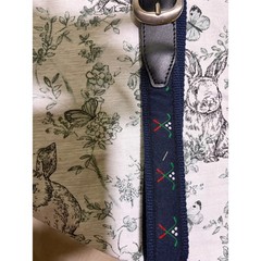 Mens belt with canvas golf clubs, navy with black leather and silver buckle NEW