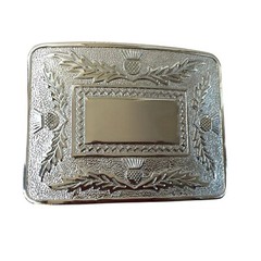 Scottish Chrome Kilt Buckle – 4 Thistle Design | Traditional Highland Accessory