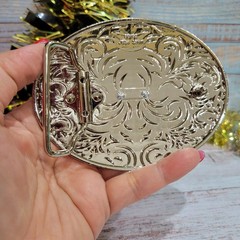 Cross Western belt Buckle Silver Oval Religious Gift Item With Blue Accents