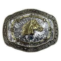Horse Head Rodeo Belt Buckle Silver And Gold