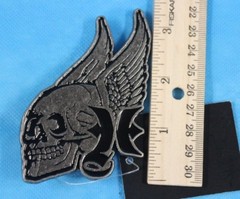 New Winged Skull Belt Buckle-Metal with Black Enamel