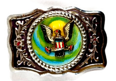 VTG 1970s Imperial Hebillas Belt Buckle Hencho Mexico w American Eagle Patriotic