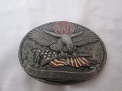 Rare Vintage NRA Belt Buckle Eagle Holding Rifle With USA Flag PewterMade In USA