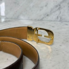 GUCCI buckle belt GG Logo Gold hardware Brown Leather Made in Italy Authentic