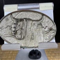 Silver Black and Red Metal Men’s Long Horn Belt Buckle 5 in – 3. 1/4 in
