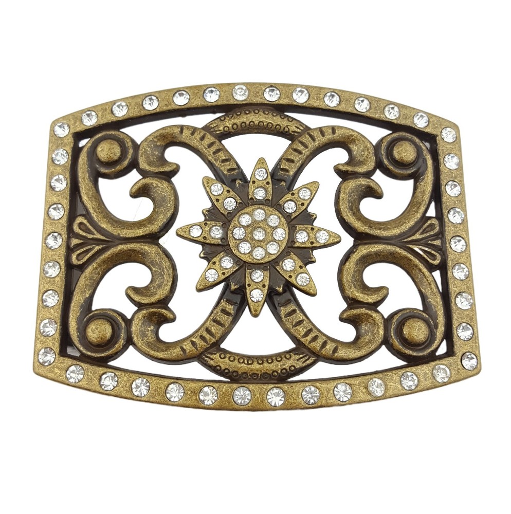 Auction for Western Crystal floral engraved design Belt Buckle