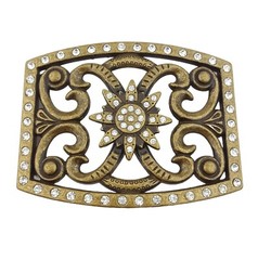 Auction for Western Crystal floral engraved design Belt Buckle