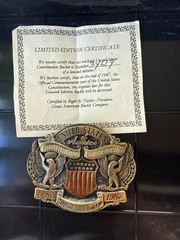 Constitution 200th Anniv 1787-1987 Commemorative Buckle COA
