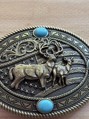 Western Deer Doe Belt Buckle USA Flag Turquoise Hunting Cowboy Bronze Gift￼