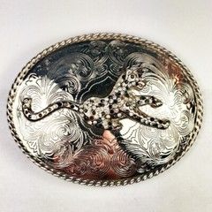 Western Engraved Style Rhinestone Leopard Cowboy Belt Buckle