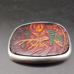 Tooled Leather Wildlife Elk in Metal Belt Buckle