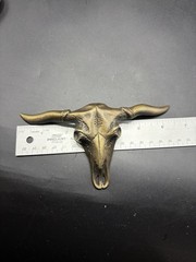 Vtg Large Ox Bull Longhorn Skull Western Cowboy Brass Belt Buckle 6 3/8”L Heavy
