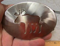 Alaska Hand Made Stainless Steel Moose shape Belt Buckle, 1.5 inch belt size