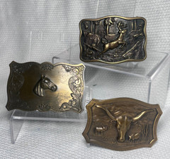 Vtg Outdoorsman Hunter Animal Themed Belt Buckle Lot Of 3 Deer Steer & Horse