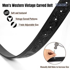WERFORU Western Leather Belt Strap for Men Women Fit Size 33&Prime;-37&Prime;, A-black