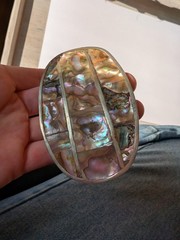 Alpaca Silver Abalone Large Belt Buckle Unisex Mexico Size 3.5&Prime; Iridescent A1
