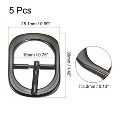5Pcs 0.75&Prime; Single Prong Belt Buckle Oval Center Bar Buckles for Belt, Black