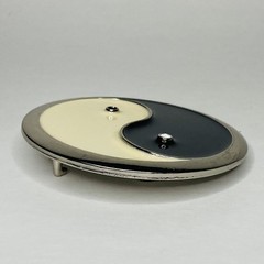 Enamel & Metal Yin Yang 3” Round Belt Buckle 1990’s Hippie Peace Vintage Y2K