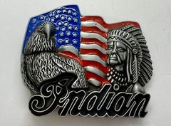 Native American Indian Commemorative Cutout New Belt Buckle – Eagle & USA Flag