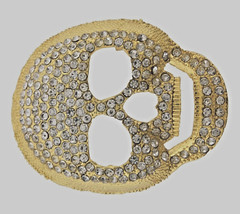 Skull Belt Buckle Gold Metal Bling Rhinestones Halloween Pirate sign Costume New