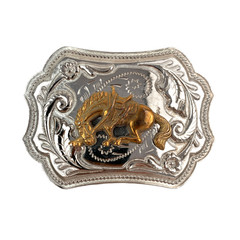 Western Belt Buckle 3D Silver Gold Tone Bucking Bronco Engraved
