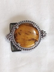 Vintage Western Belt Buckle Silver Tone & Myrtlewood Medallion