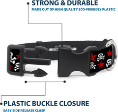 18-32&Prime; Skulls & Stars Black/White/Red Plastic Clip Collar, Wide Large