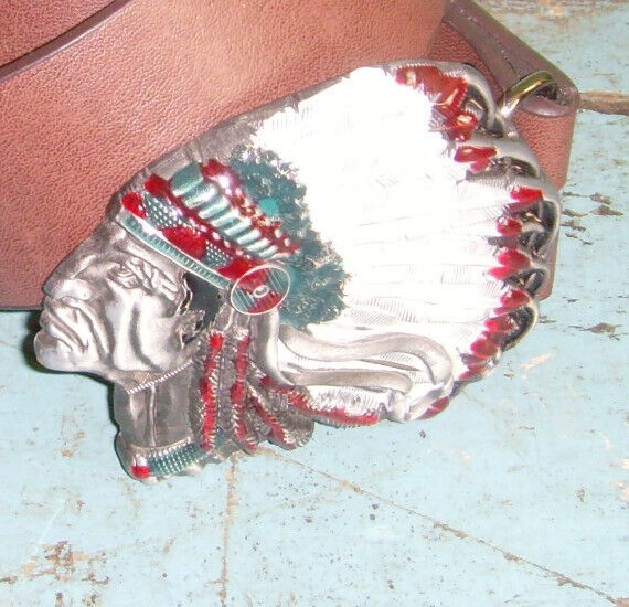 Indian Chief western theme belt buckle Americana fashion vintage reproduction