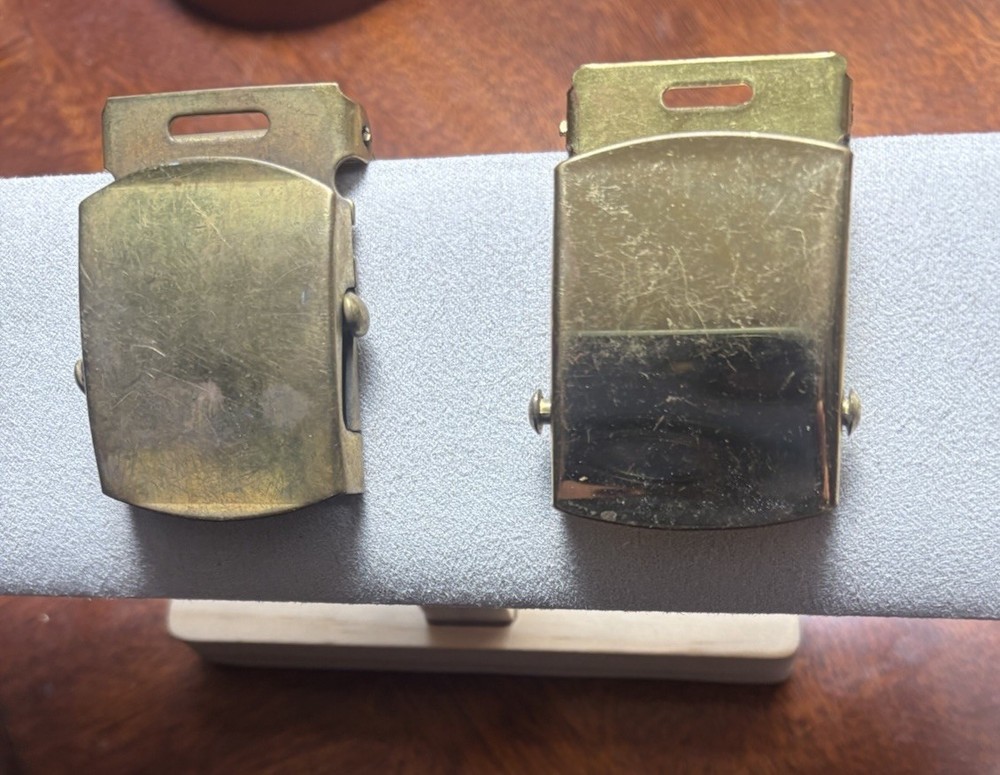 Vintage US Military Brass Web Belt Buckles Lot of 2 Vietnam RAU & Solid Brass