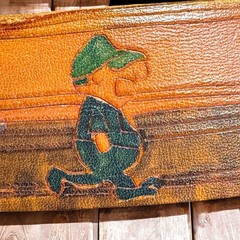 Vintage 1970s Schlitz Beer San Francisco Tooled Leather Belt with Buckle OOAK