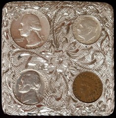 Coin Belt Buckle Etched 1963 90% Silver Coins & 1908 Indian Head Penny Western