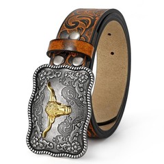 TRIWORKS Men&rsquo;s Western leather belt Cowboy Fit Size 47&Prime;-50&Prime;, Black/Brown
