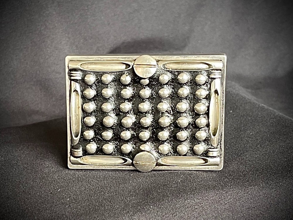 Studded Belt Buckle Leather Inlay Industrial OOAK 2.75&Prime; Darren McNeese