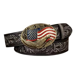 God Bless America Buckle & Belt, Men&rsquo;s Western Style Patriotic Jeans Accessory