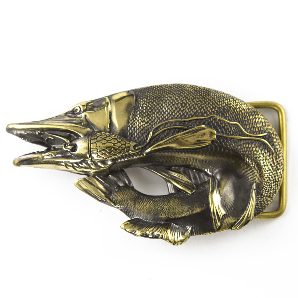 Belt buckle Pike, Angler gift trophy fish norther pike solid brass belt buckle