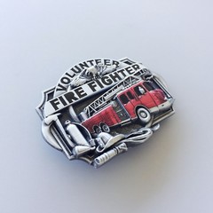 Vintage Style Enamel Volunteer Firefighter Belt Buckle also Stock in US