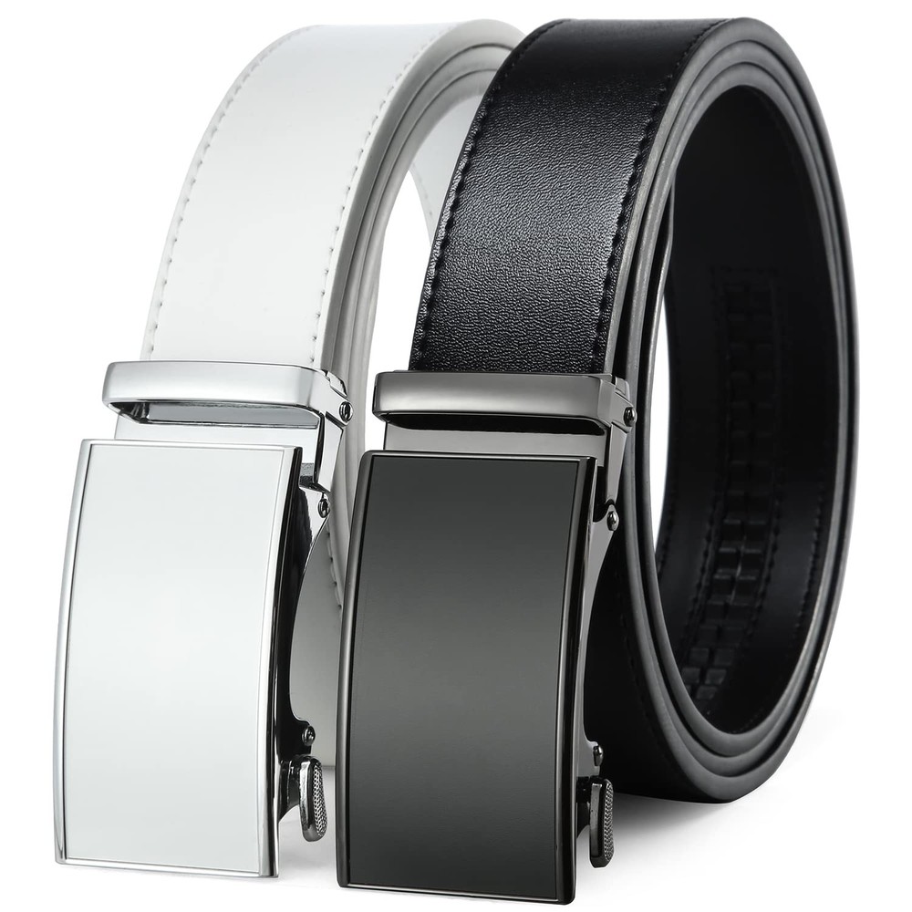2 Pack Ratchet Belt 1 3/8&Prime;, Leather Dress with Click Black/White