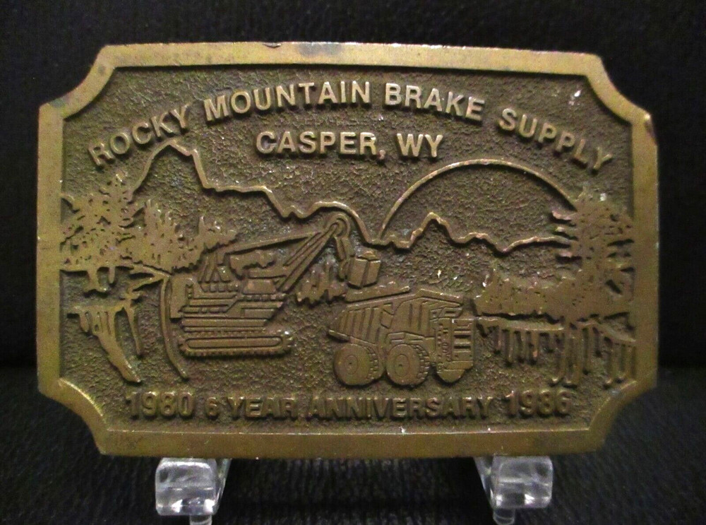 Rocky Mountain Brake Supply 6th Anniv 1986 Belt Buckle Casper WY Excavator Truck