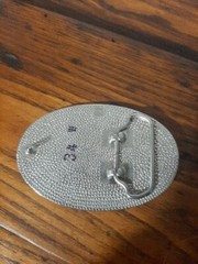 Belt Buckle Silver Metal with White Design Good Condition