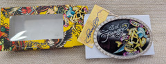 New w/Tags Ed Hardy Metal Belt Buckle Death or Glory Skull & Dagger 260448G