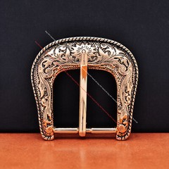 Heavy Gold Western Cowboy Belt Buckle 3 Piece Set Floral Carved Unisex 1-1/2&Prime;